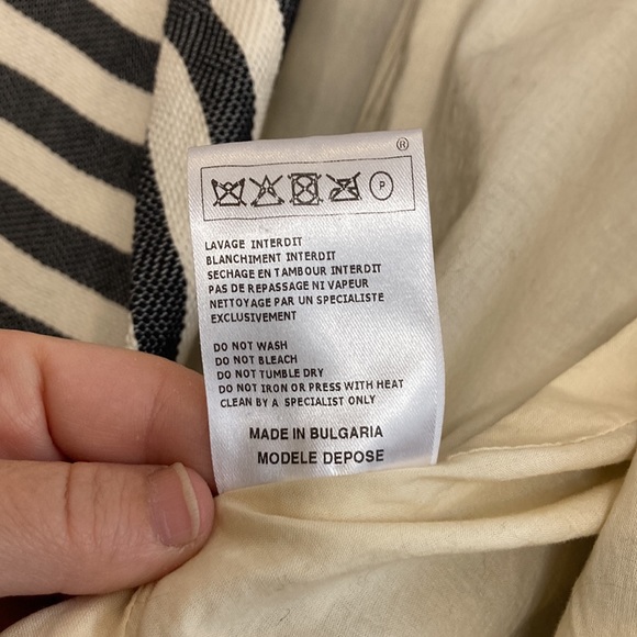 Maje Jacket Womens Small Gray Cream Cotton Striped Cropped Blazer Leather Trim - Picture 13 of 14